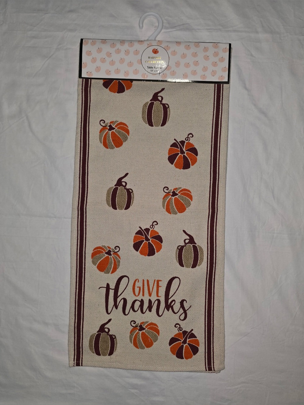 Give Thanks Pumpkin Table Runner - Neutral with Orange and Brown Accents